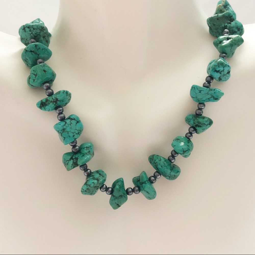 Turquoise Nugget Hematite Bead Necklace